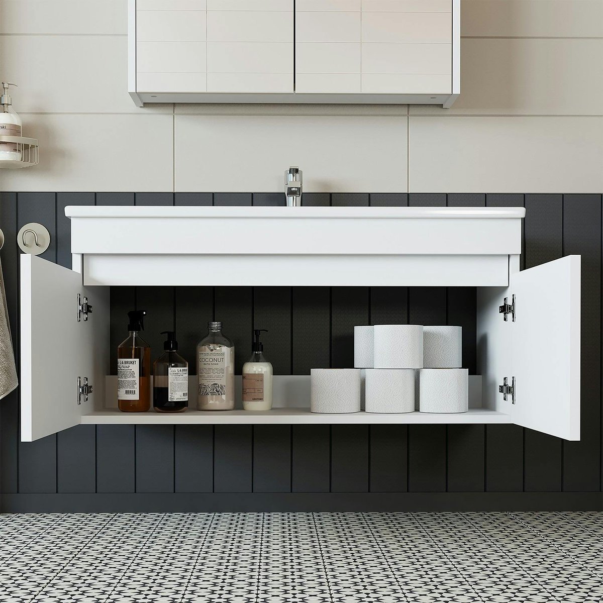 Meuble vasque 100 cm 2 portes AQUO blanc, PIER IMPORT