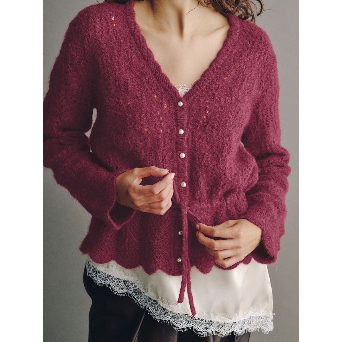 Cardigan en maille pointelle à nouer rose foncé, NEXT
