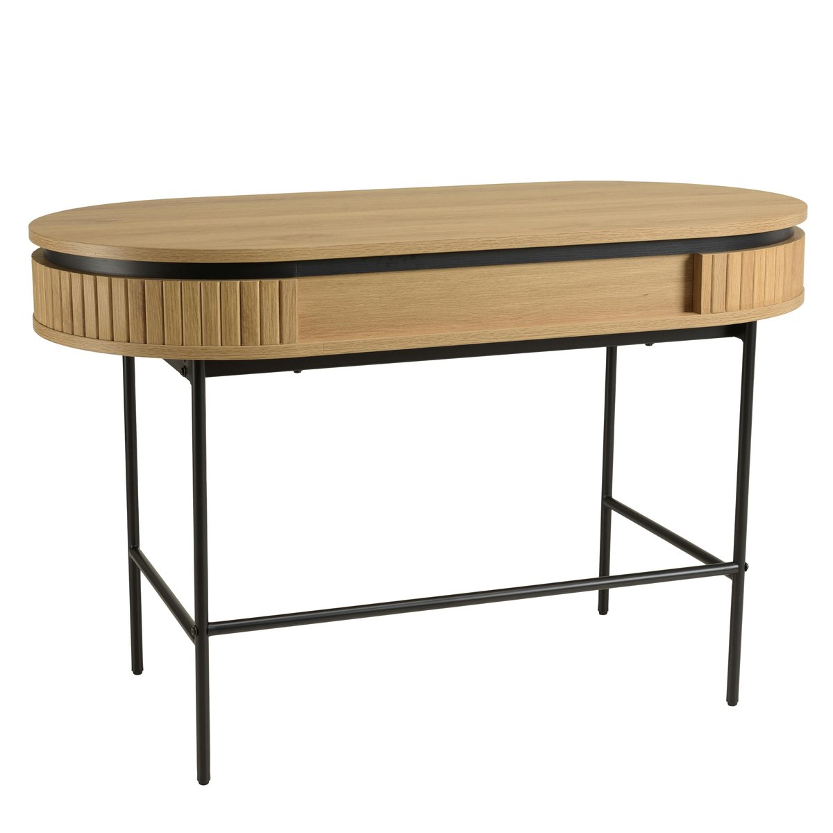 Bureau 1 tiroir bords arrondis décor strié JINAN bois naturel, PIER IMPORT