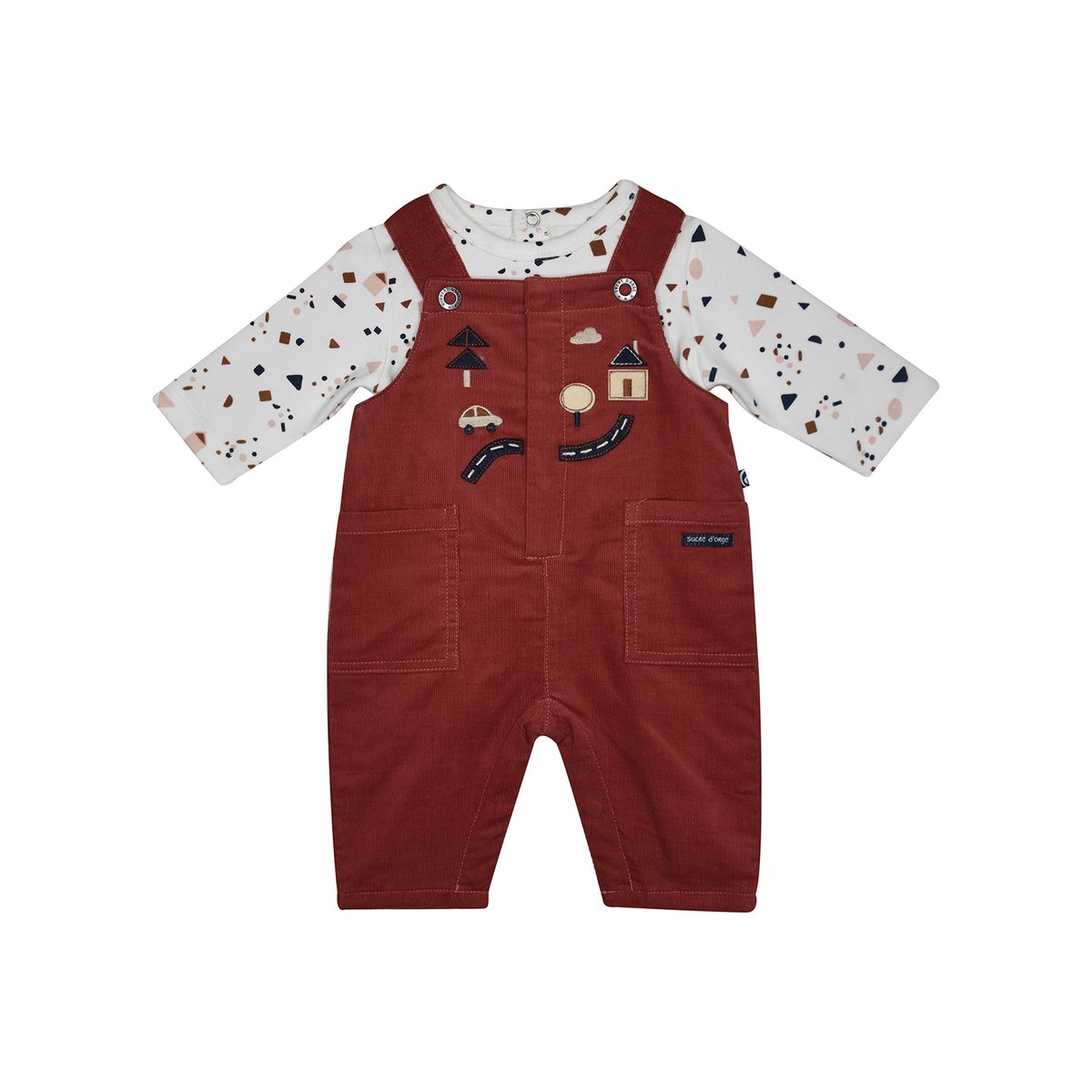 Tee shirt + salopette velours franky rouge, SUCRE D'ORGE
