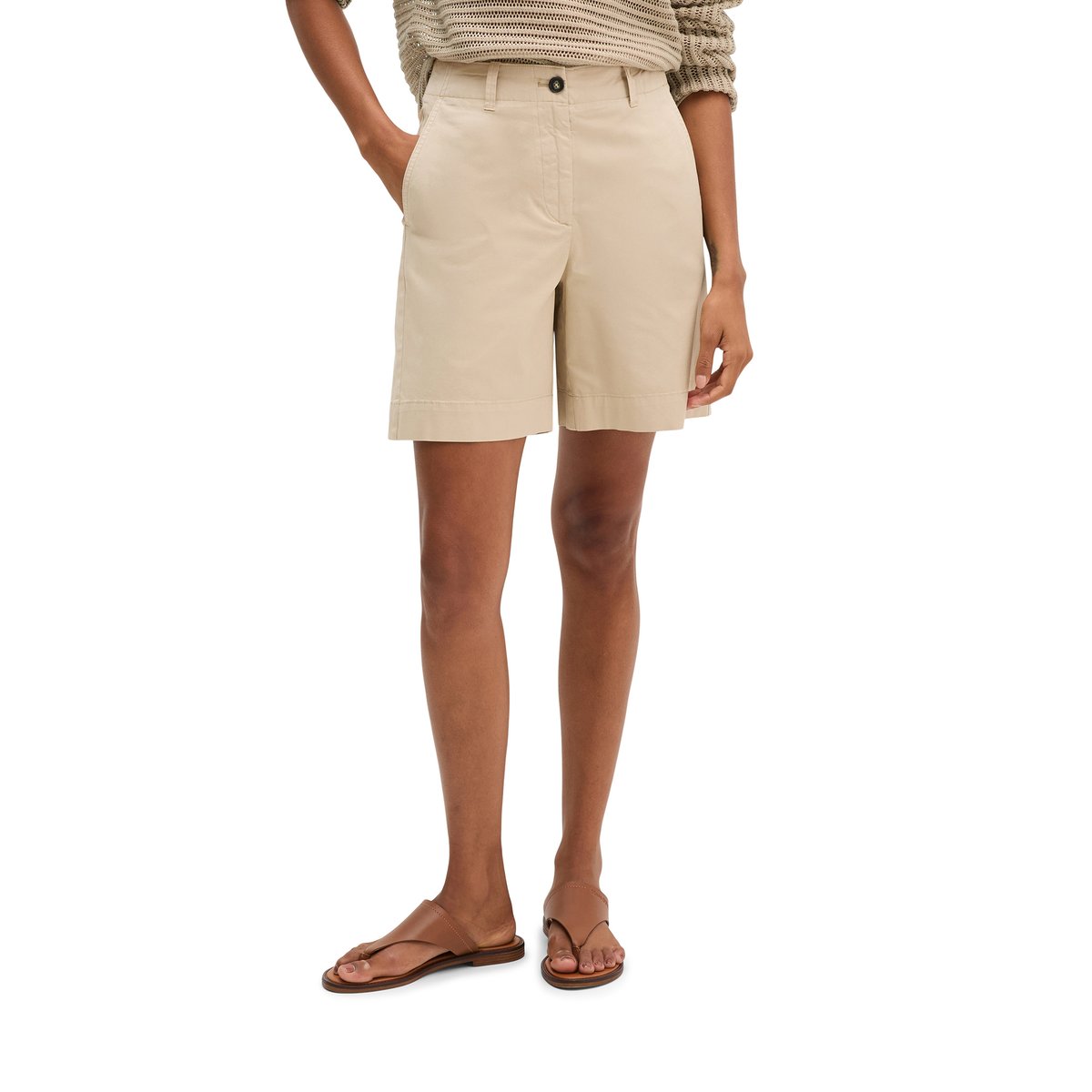 Short chino modèle Lande large en mélange de coton organique, de lyocell et de lin beige, MARC O'POLO