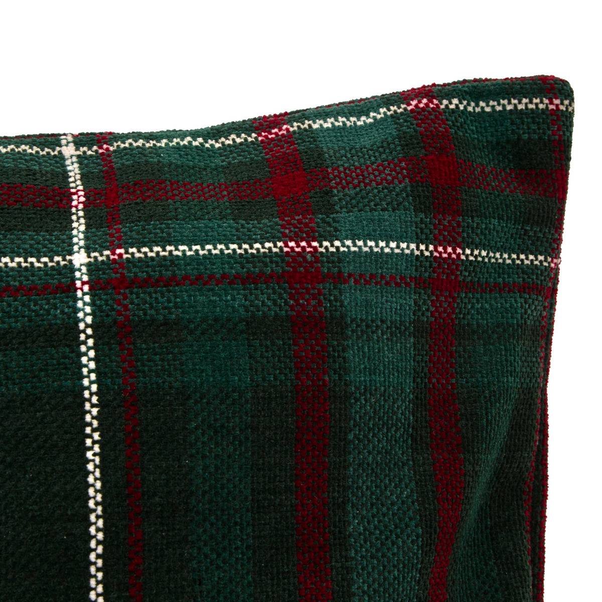 Coussin de Noël tartan en chenille 50 x 50 cm vert, ATMOSPHERA