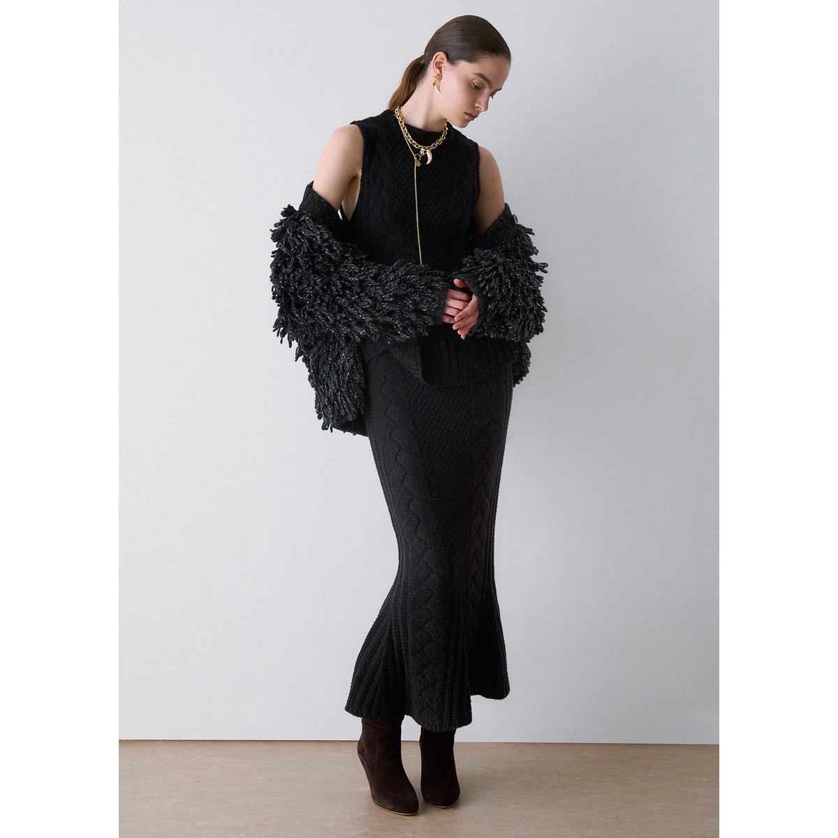 Jupe mi-longue en maille noir, LIU JO