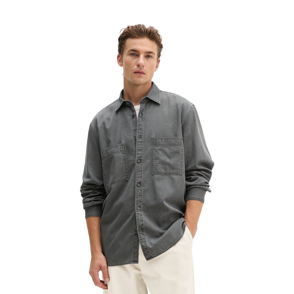 Chemise en jean coupe classique en denim de coton bio léger gris, MARC O'POLO