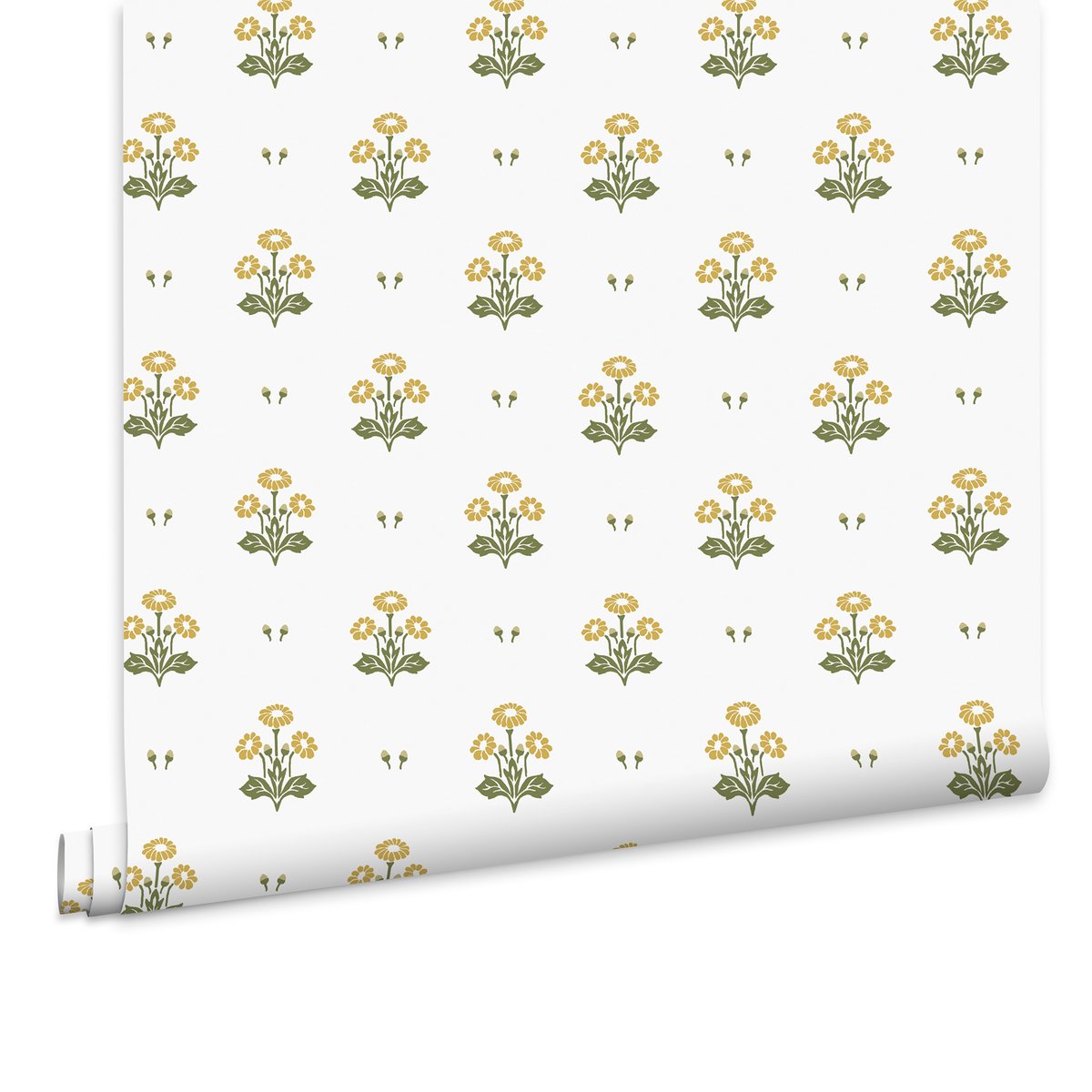 Papier peint Fleurs de marguerite Harthill Daisy jaune, vert, LAURA ASHLEY