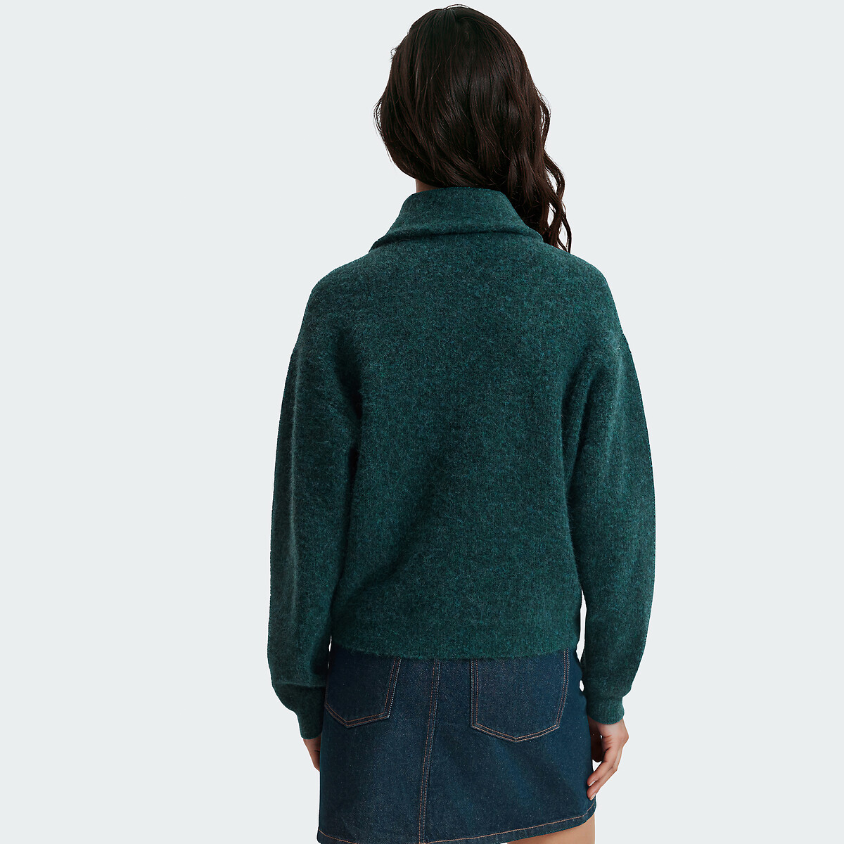 Camisola com gola subida com fecho verde-esmeralda, LA REDOUTE COLLECTIONS