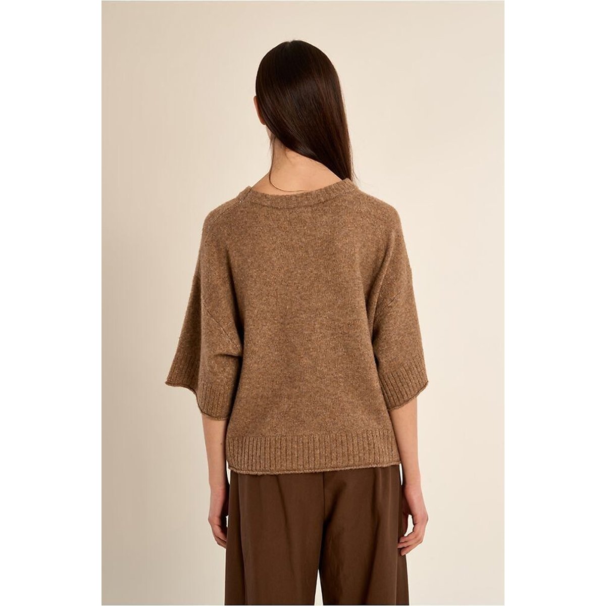 Camisola de gola redonda, mangas 3/4 camel, MOLLY BRACKEN