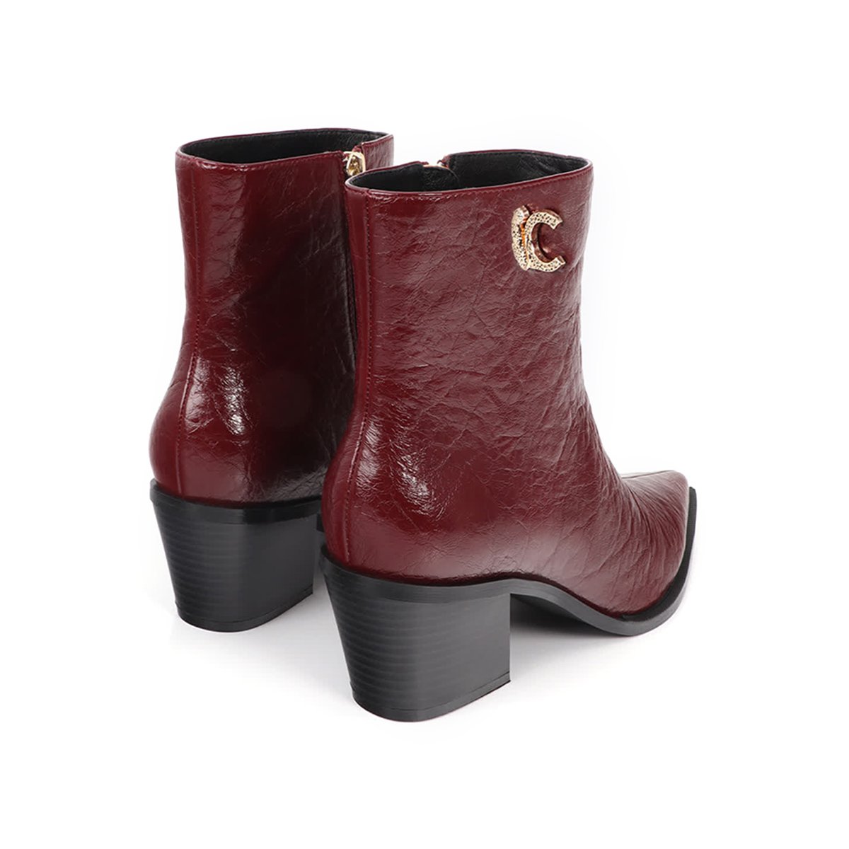 Bottines à talons effet cuir vielli bordeaux, LOLA CASADEMUNT