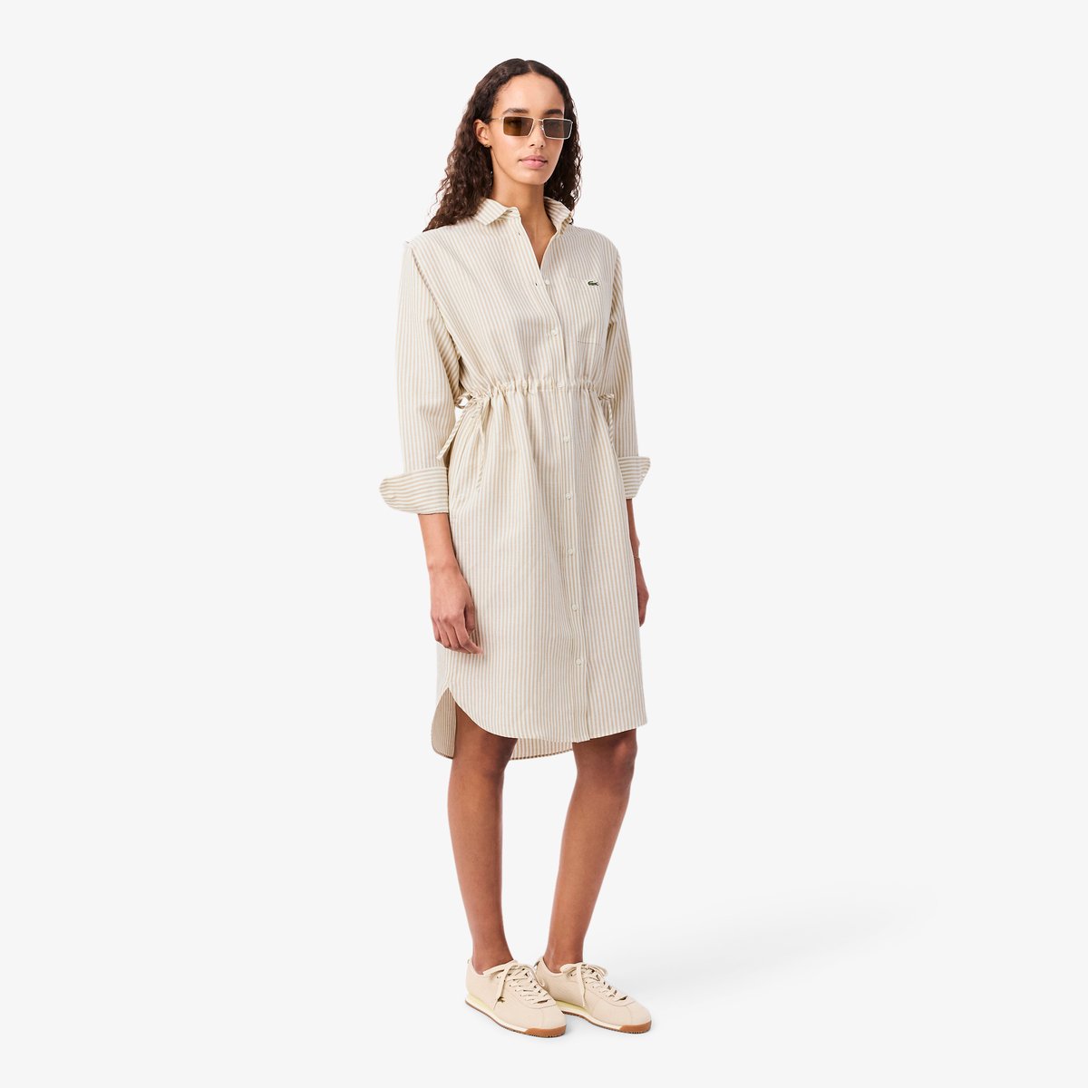 Robe chemise oversize lin mélangé beige-8gi, LACOSTE