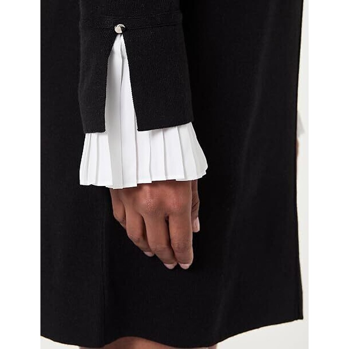 Robe tricot col et manches en popeline noir/blanc, MORGAN