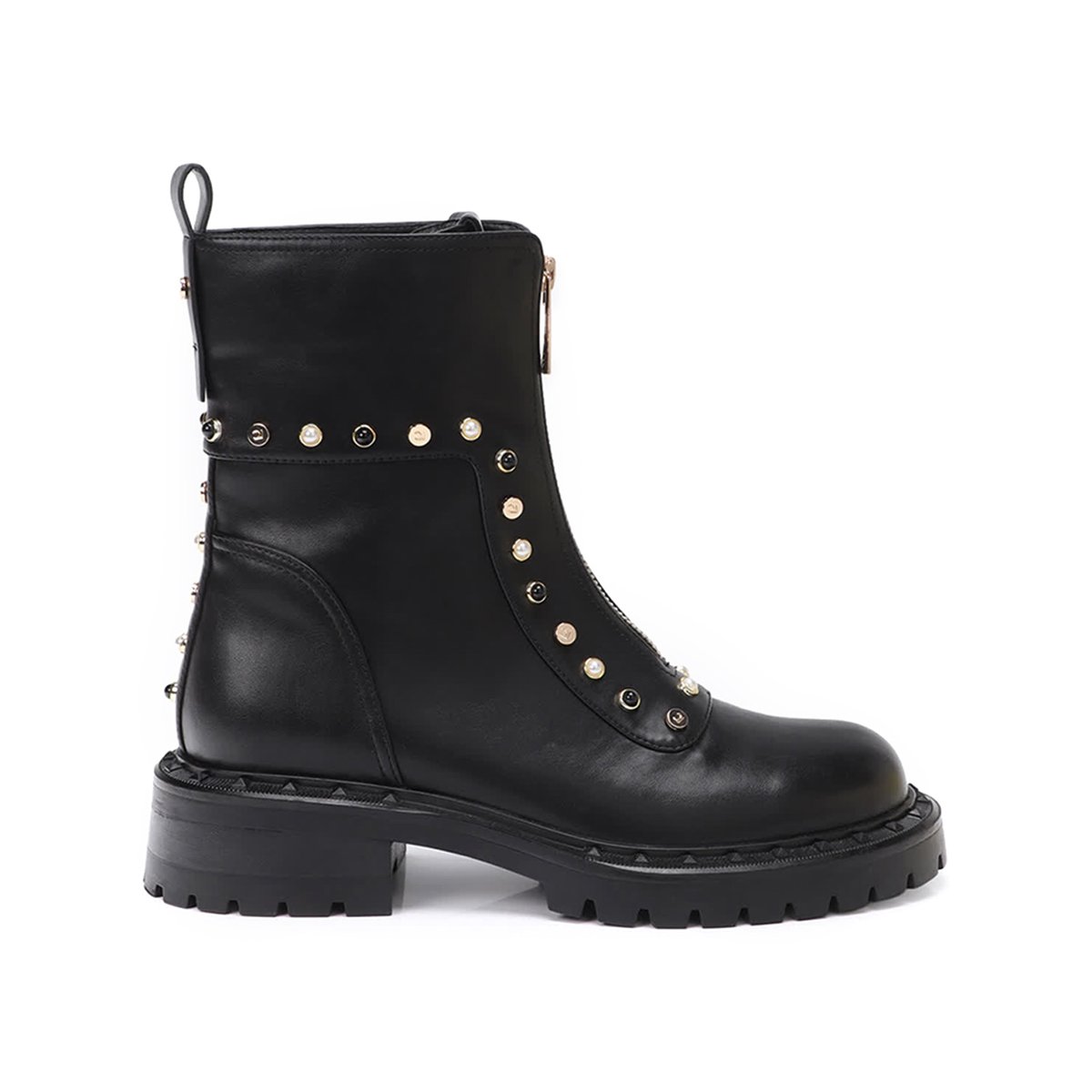 Bottines à fermeture éclair frontale avec clous décoratifs noir, LOLA CASADEMUNT