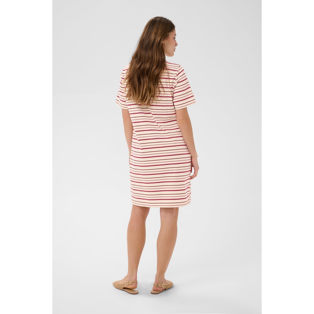 Robe blanc white stripe w pink/bordeaux, CREAM