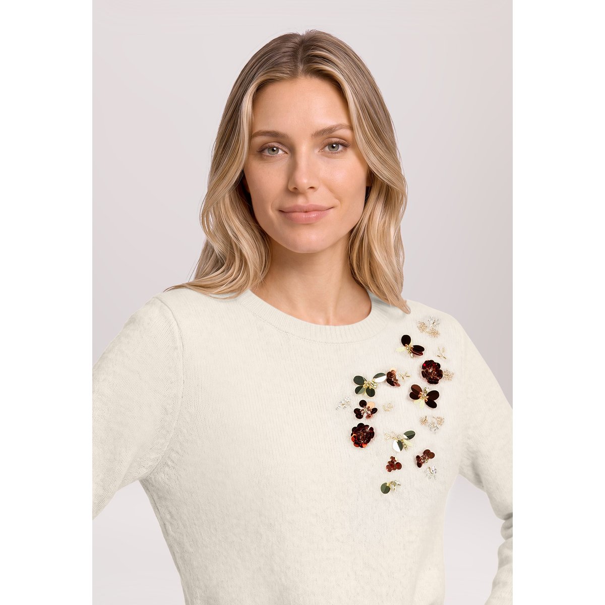 Pull-over en maille à pierres fantaisie beige, BETTY & CO