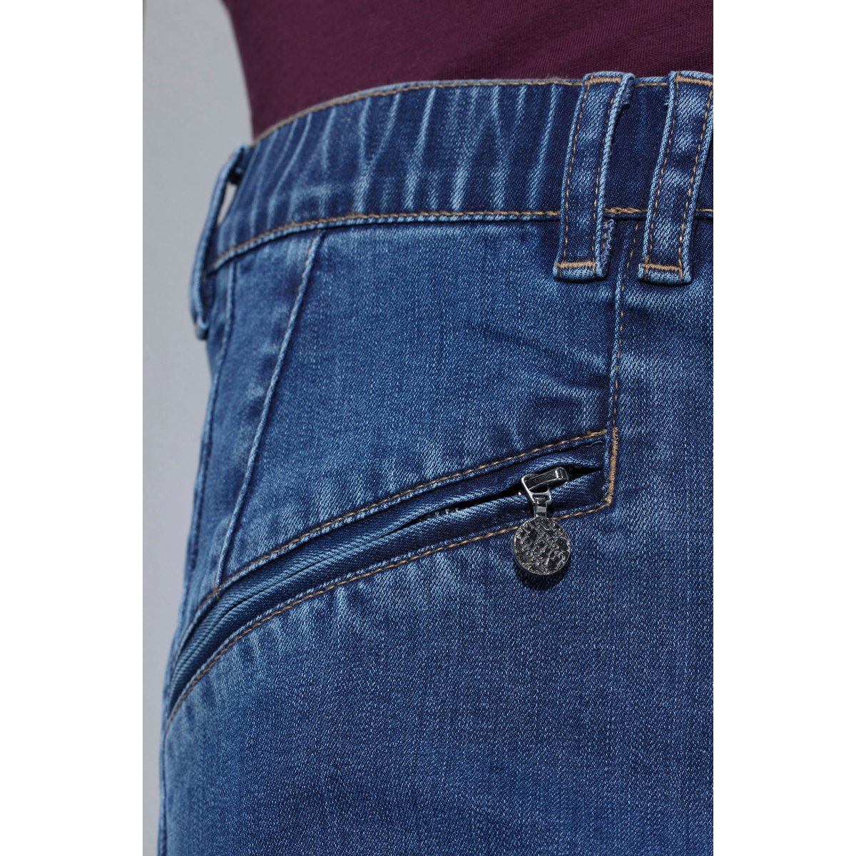 Jean Mony jambe large, poches zippées bleu jean, ULLA POPKEN
