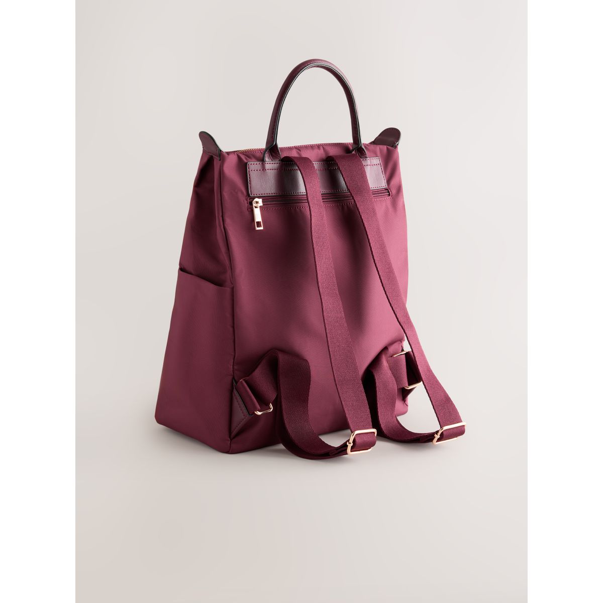 Sac à dos en nylon avec poche sur le devant rouge bourgogne, NEXT