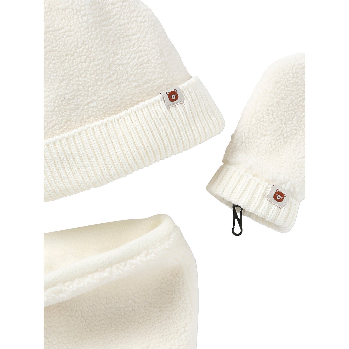 Ensemble "Bear Mood" bonnet + snood + moufles en sherpa écru, VERTBAUDET
