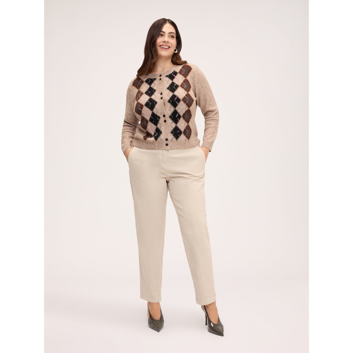 Cardigan à motif argyle marron, FIORELLA RUBINO
