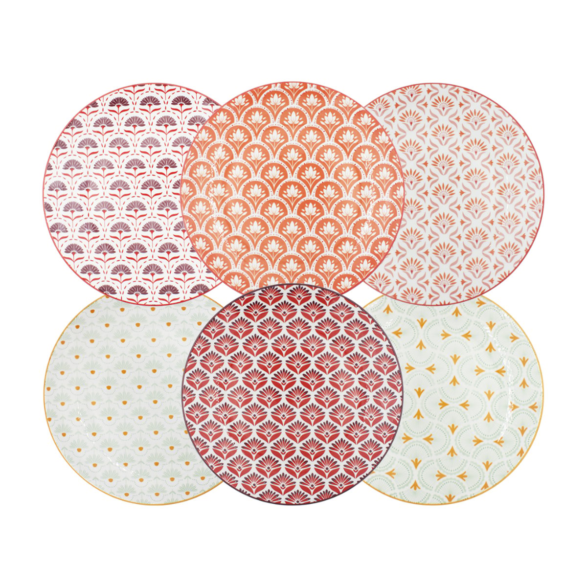 Lot de 6 grandes assiettes, ZOELA multicolore, ARTIME