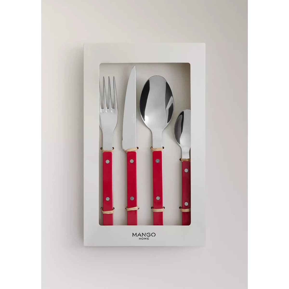 Ensemble de couverts acier inoxydable manche en résine rouge, MANGO HOME