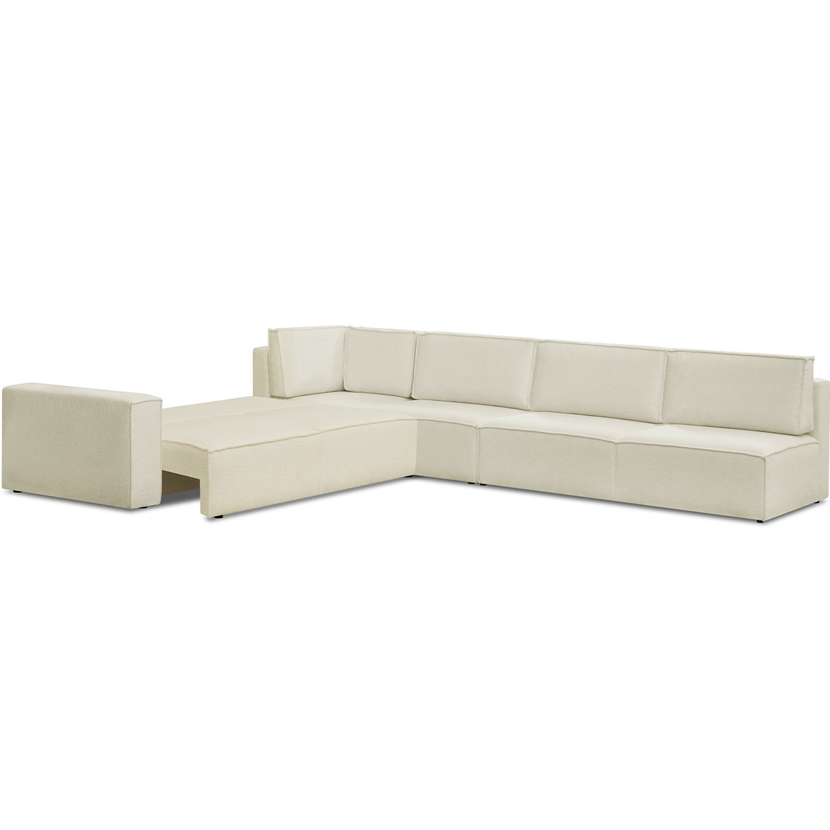 Canapé d'angle droit convertible 10 places en tissu bouclé - HARPER MOD ecru, HOMIFAB