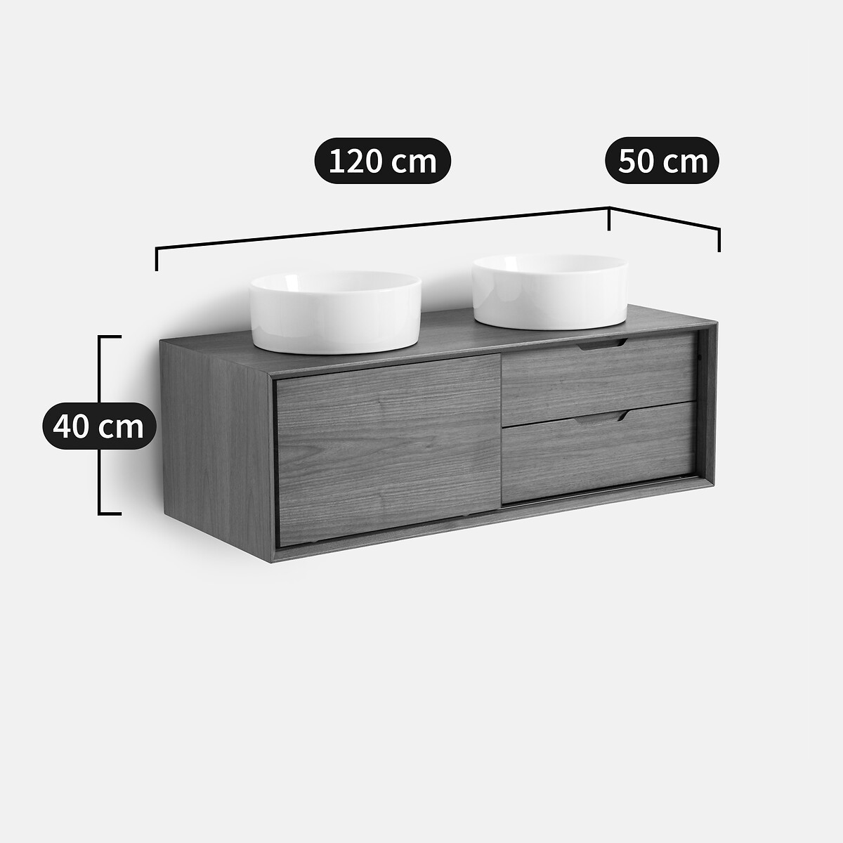 Meuble sous vasque suspendu L120 cm, Noyeto plaqué noyer, LA REDOUTE INTERIEURS