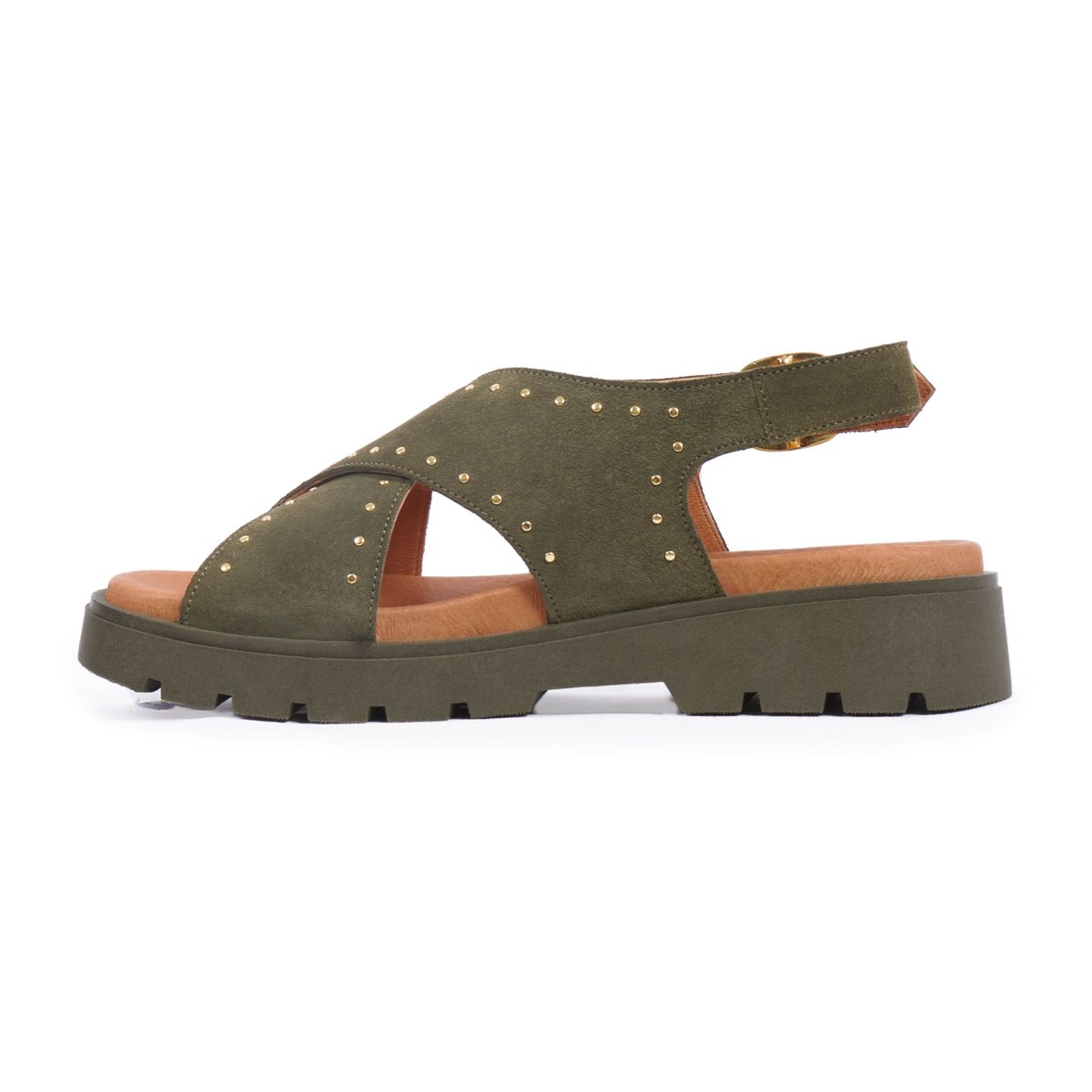 Sandales gomme Lou cuir daim kaki, JULES & JENN