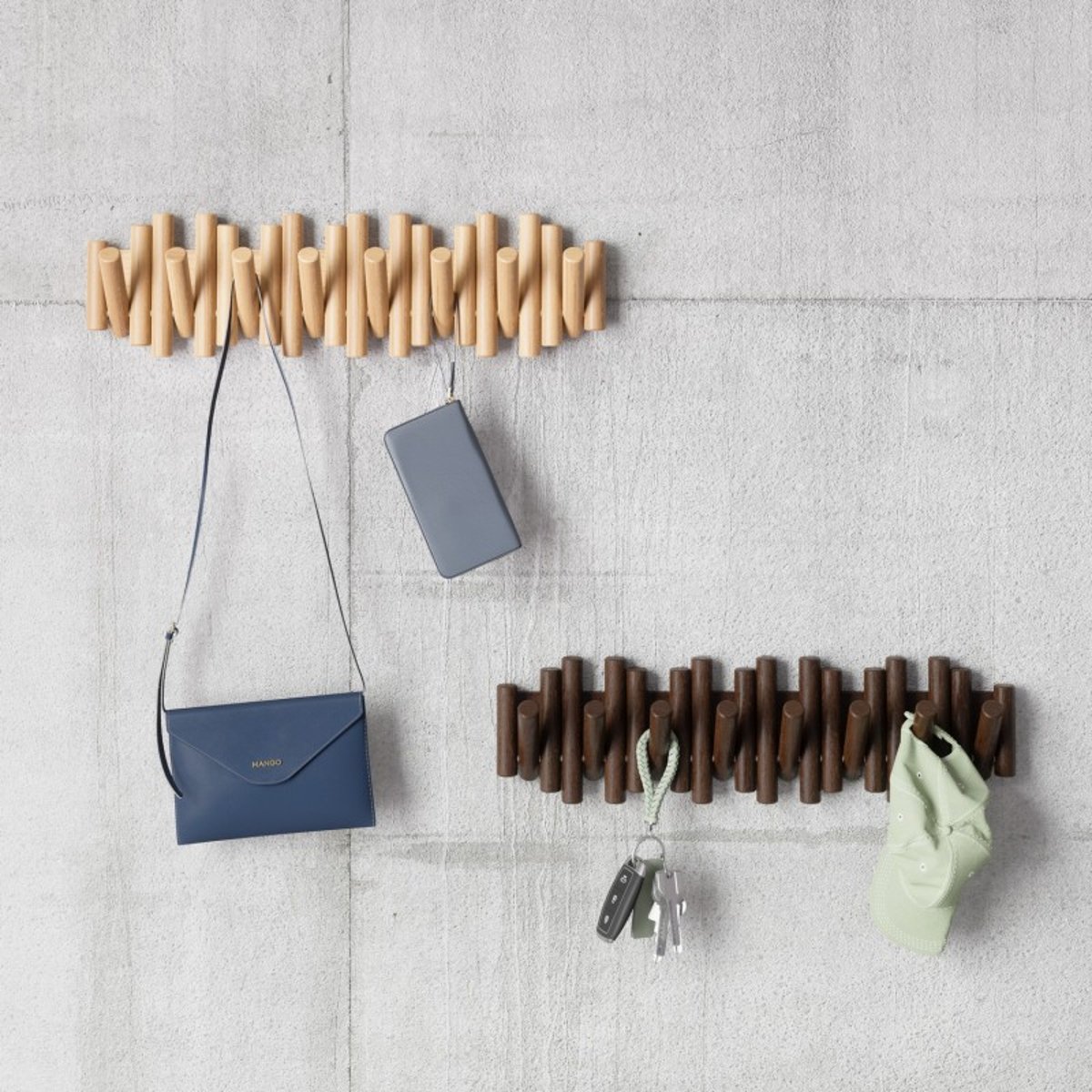 Grand portemanteau mural bois  PICKET bois clair, UMBRA
