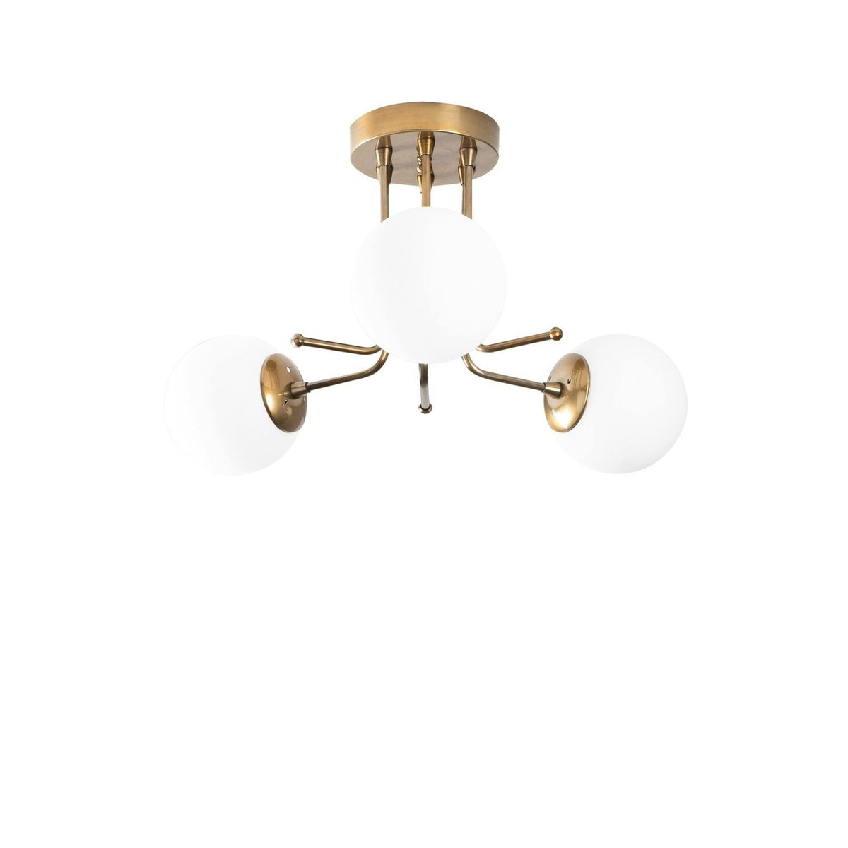 Plafonnier vintage métal doré 3 globes verre dépoli SIERRE doré, PIER IMPORT