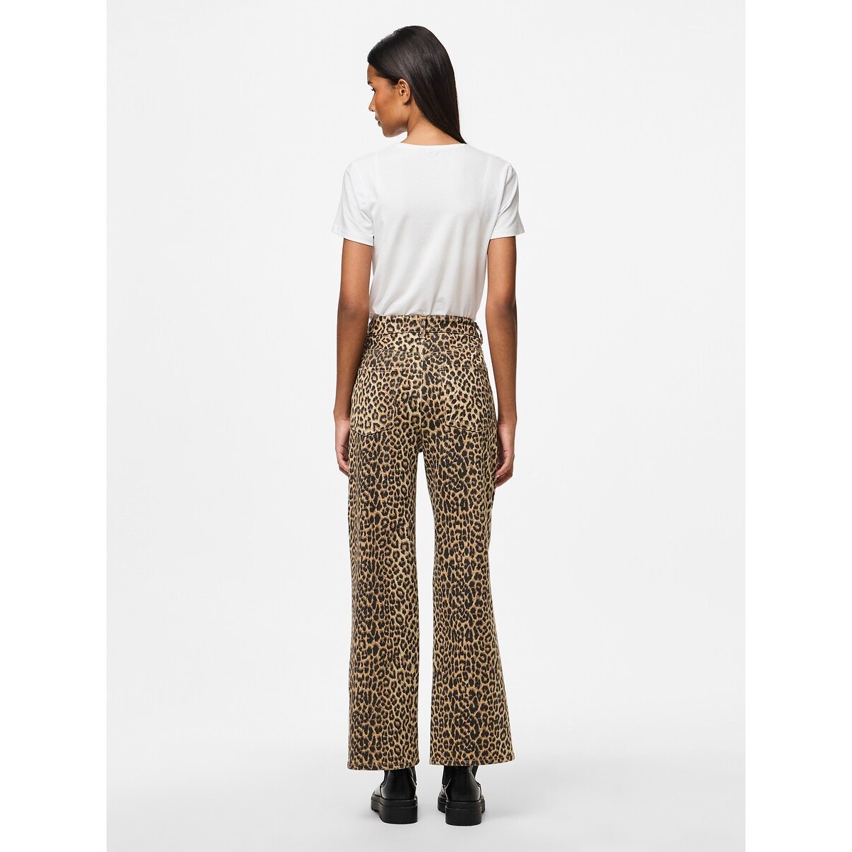 Jeans direitos de leopardo, cintura subida estampado leopardo, PIECES