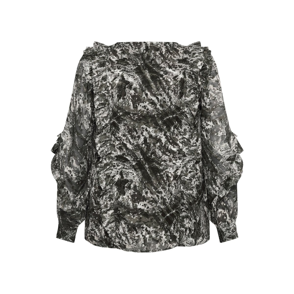 Blouse à manches longues noir/gris imprimé graphique, KAFFE CURVE