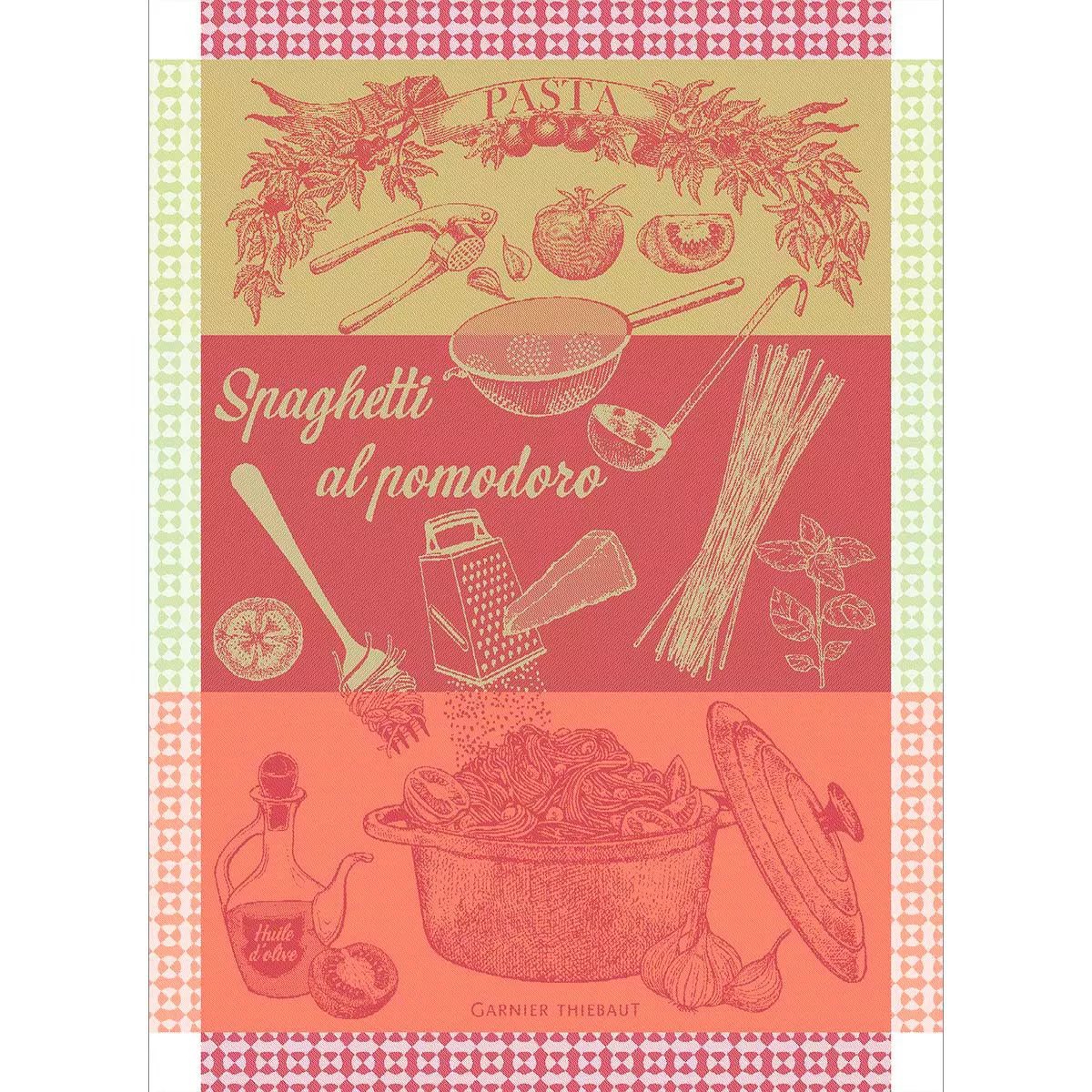 Torchon pur coton SPAGHETTI POMODORO basilic, GARNIER THIEBAUT