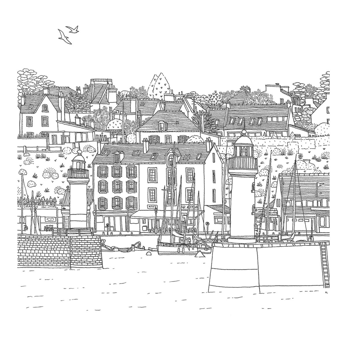 Papier peint panoramique Île de Groix, 225 x 250cm gris, ACTE DECO