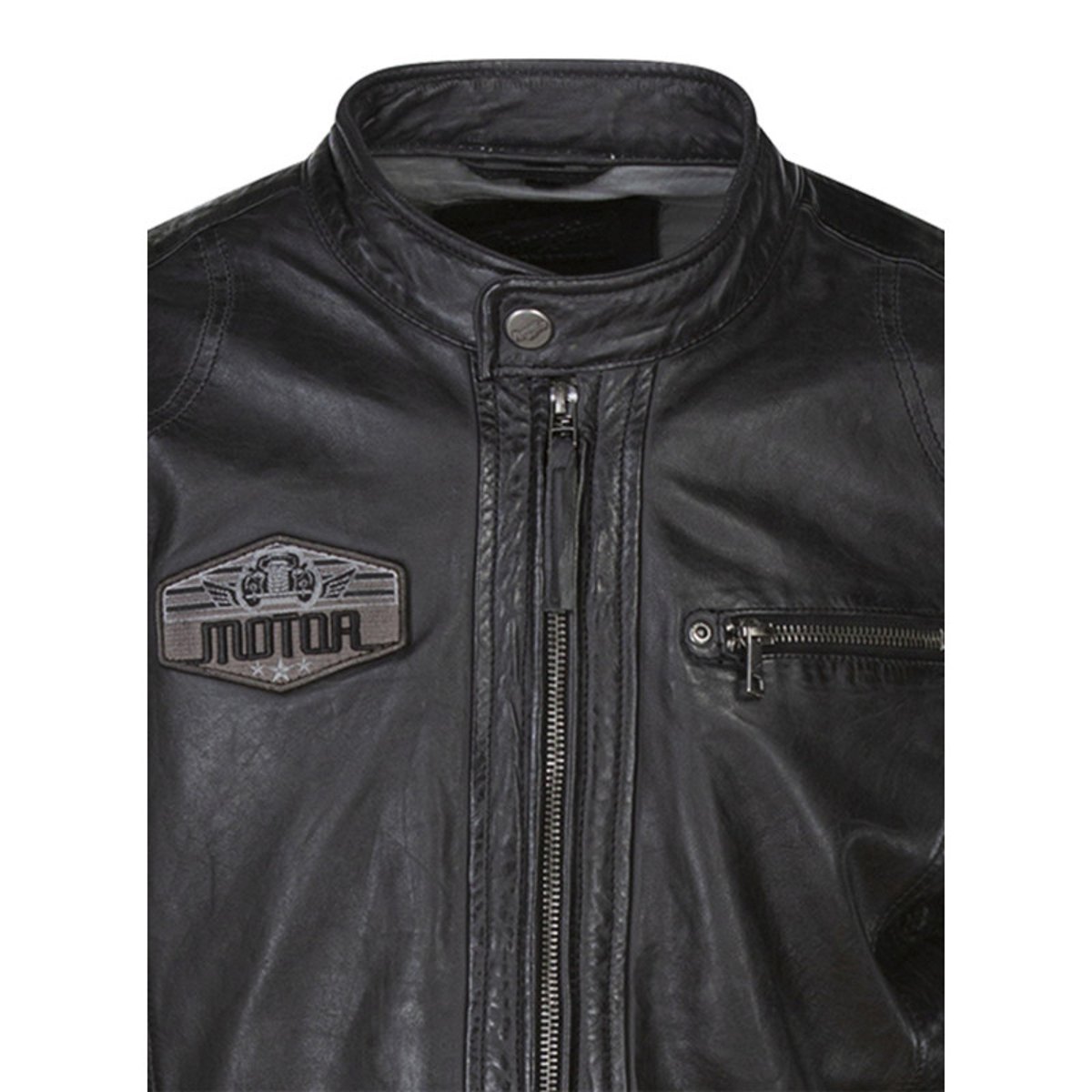 Blouson en cuir de mouton anthracite uni avec une coupe ajustée et un col rond anthracite, GIPSY