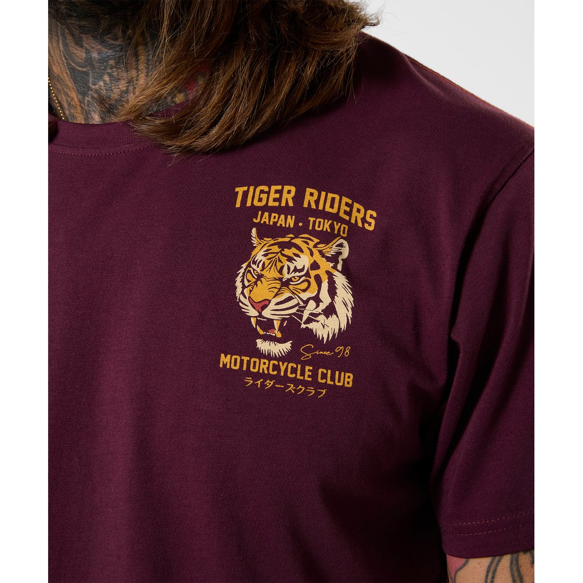 T-Shirt Imprimé Dos Tigre Motard rouge, JOE BROWNS