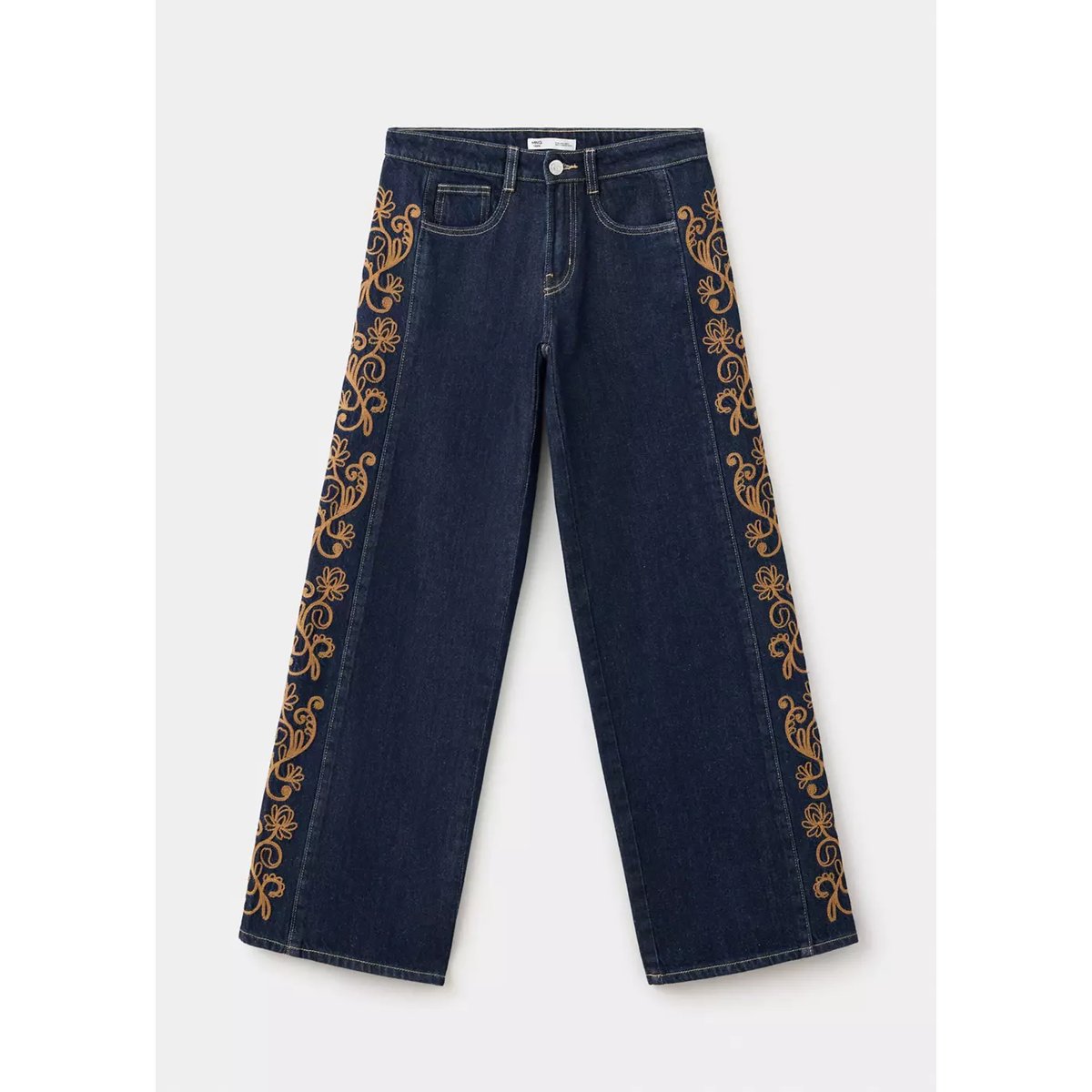 Jean droit brodé bleu, MANGO TEEN