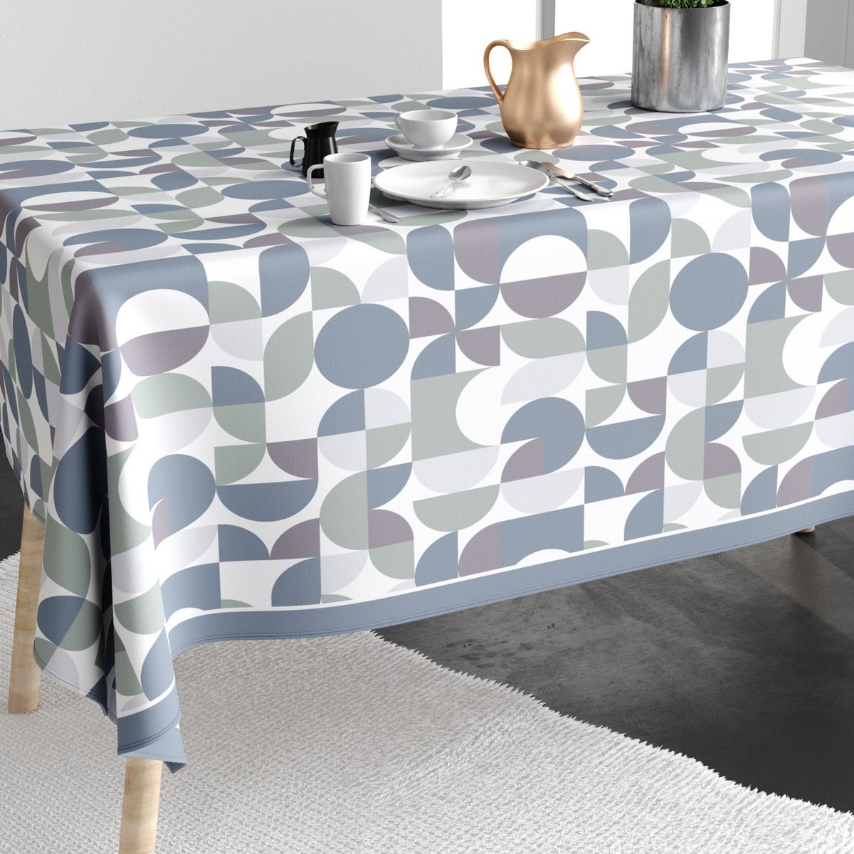Nappe rectangulaire anti tache Coton Skandina Bleu bleu, EDEN