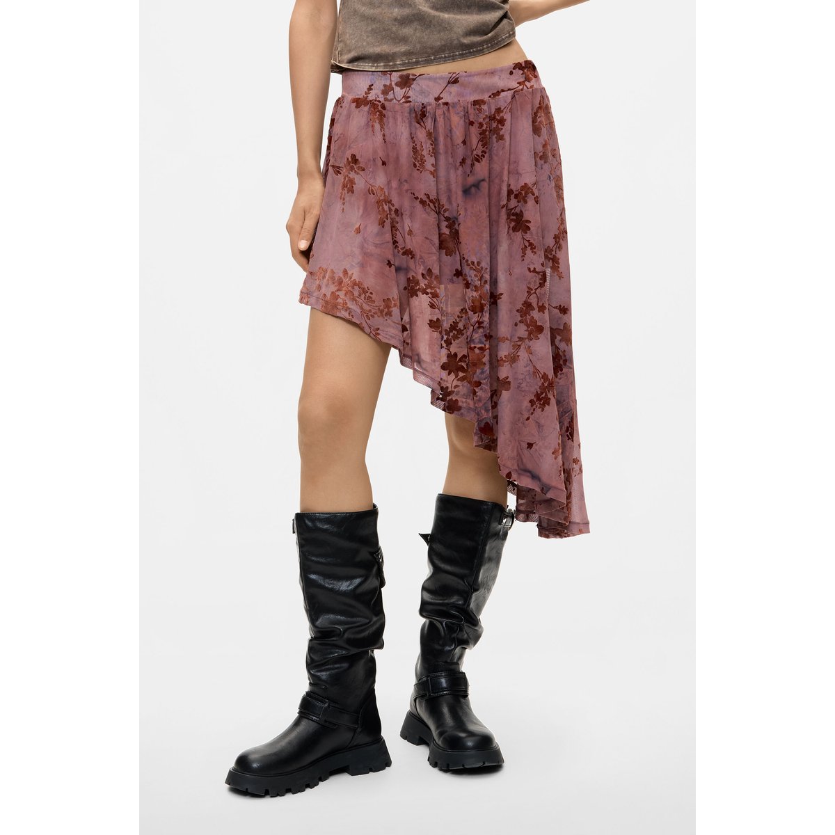 Jupe asymétrique floquée rouge, DESIGUAL