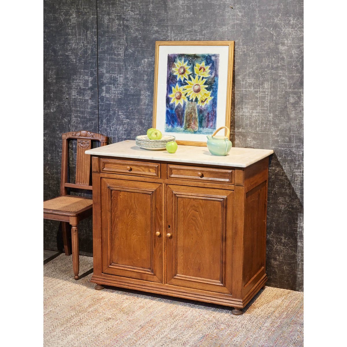 Commode de toilette en marbre Garance N°758 - Bon état bois clair, DEBONGOUT