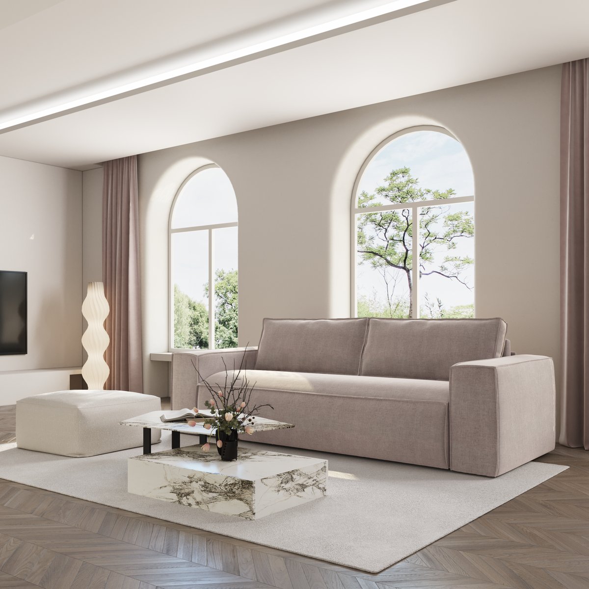 Canapé convertible express 160cm 3 places en velours JOAN taupe, SIA HOME