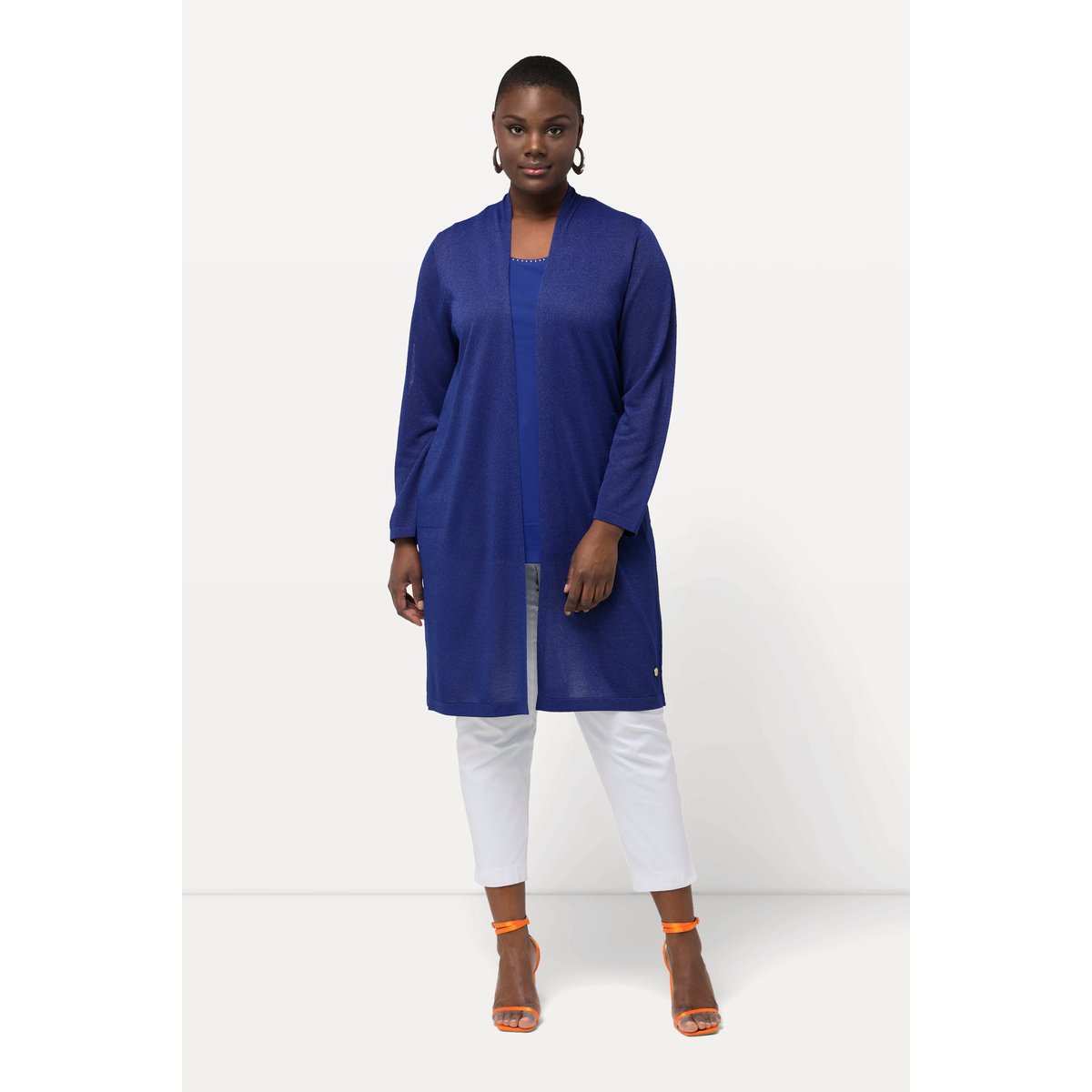 Cardigan long à encolure en V et col montant saphir foncé, ULLA POPKEN