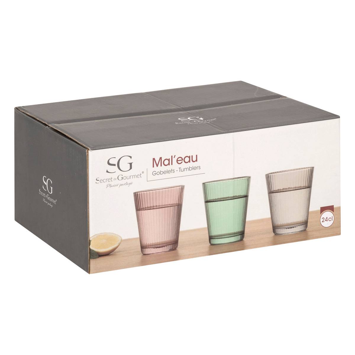 Lot de 6 verres bas en verre MAL'EAU multicolore, SECRET DE GOURMET
