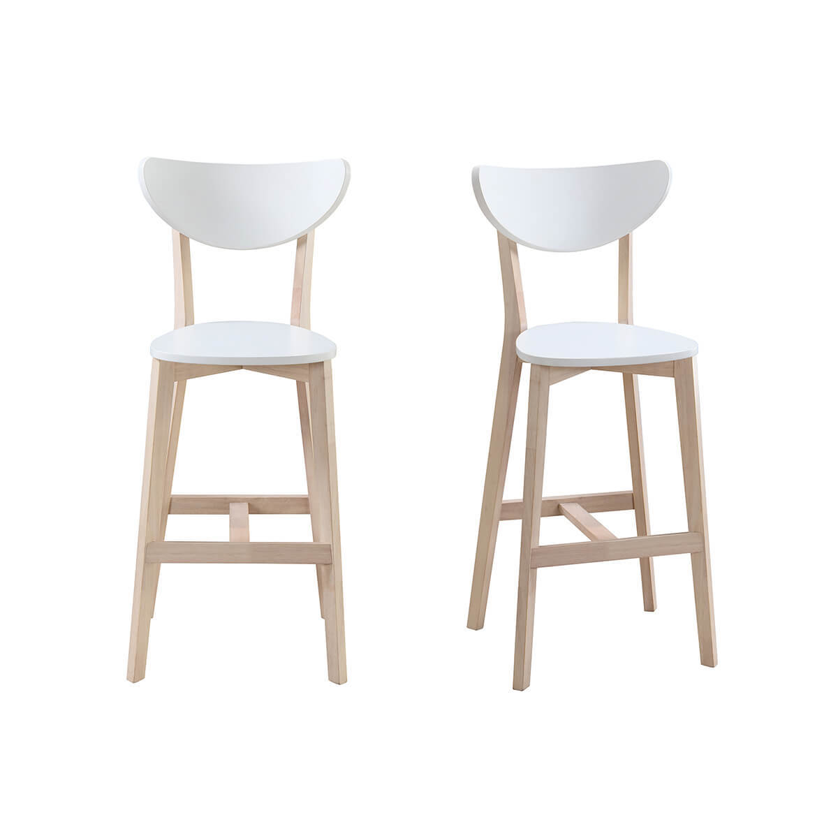 Tabourets de bar scandinaves blanc et bois 75 cm (lot de 2) LEENA blanc, MILIBOO