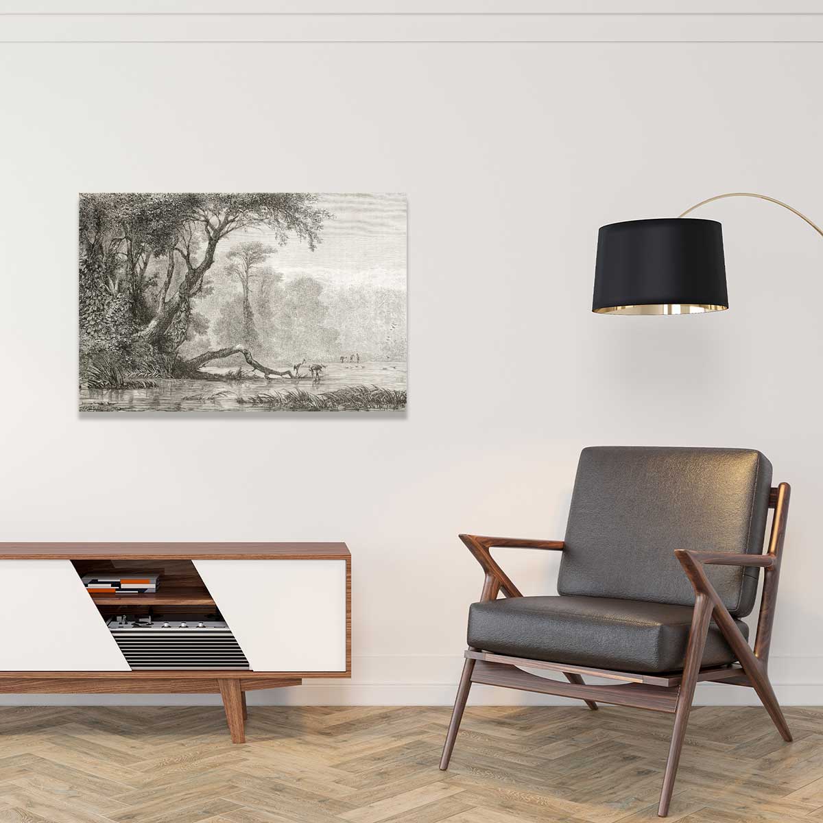 Tableau gravure les bords du fleuve tableau alu dibond, HEXOA