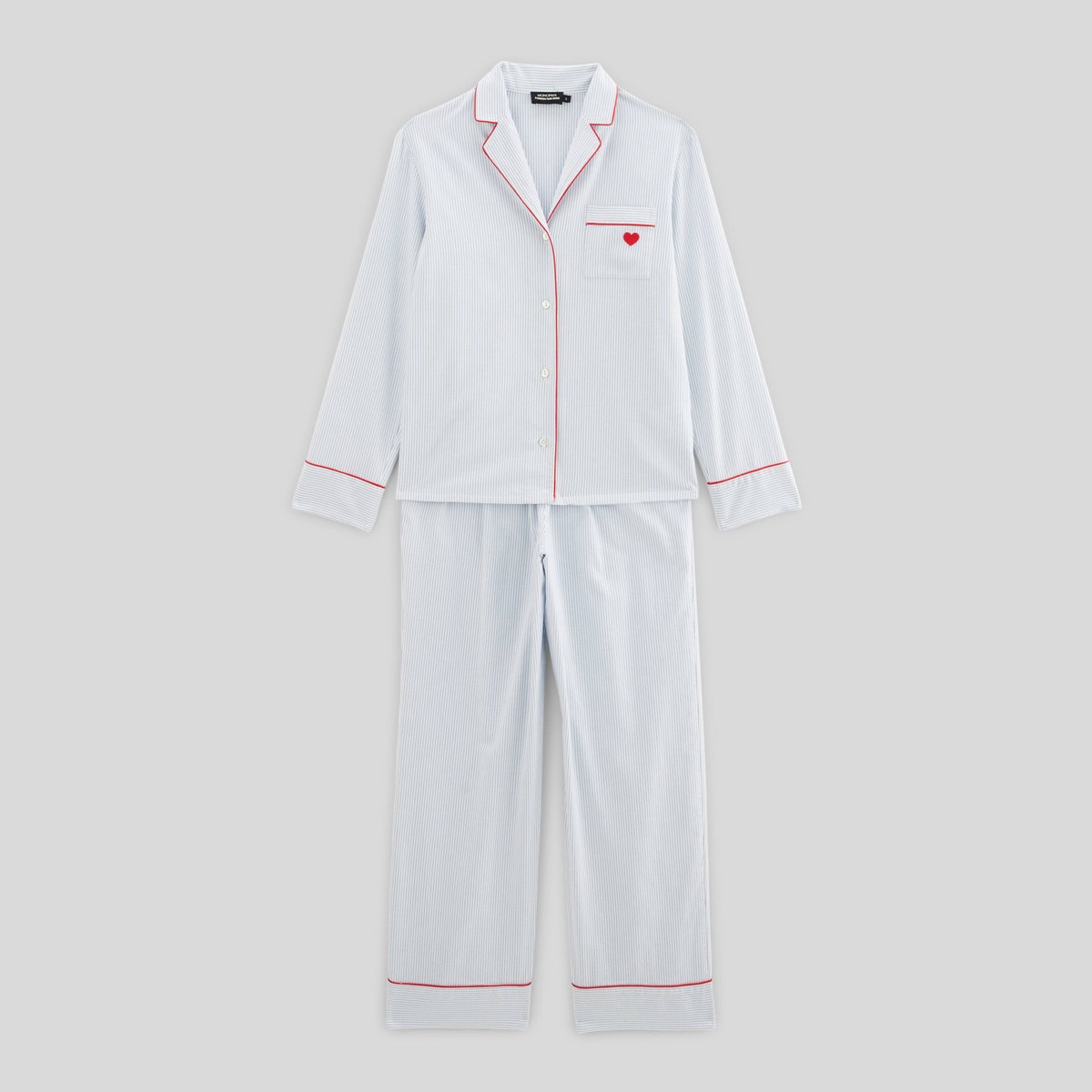 Pyjama rayé en flanelle de coton BIO et broderie coeur finistere, MONOPRIX