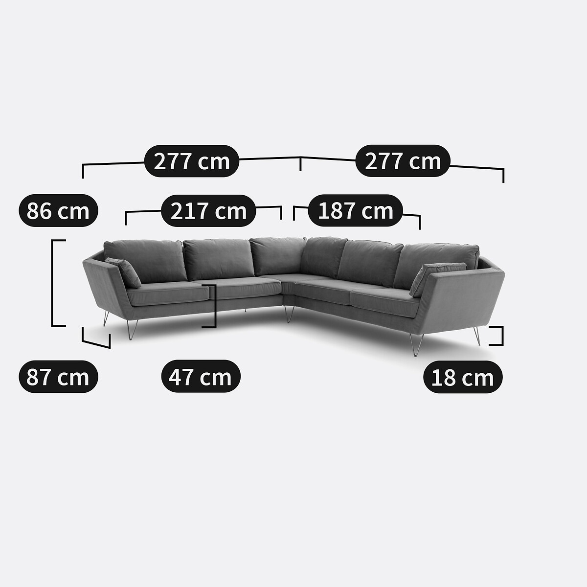 Canapé d’angle XXL en velours, Topim bleu céladon, LA REDOUTE INTERIEURS
