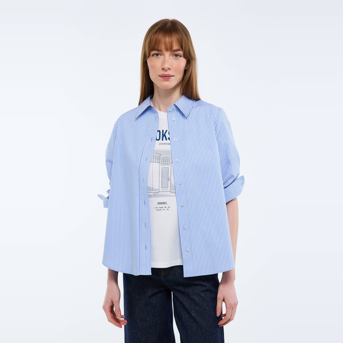 Chemise manches longues rayée en coton BIO GOTS lupin, MONOPRIX