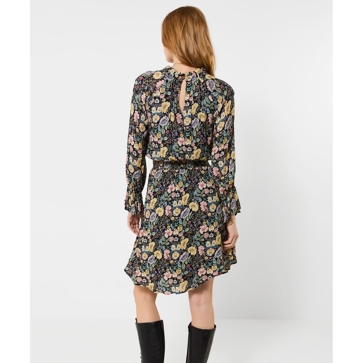 Robe Courte Fleurie à Col Montant Bonnie noir, JOE BROWNS