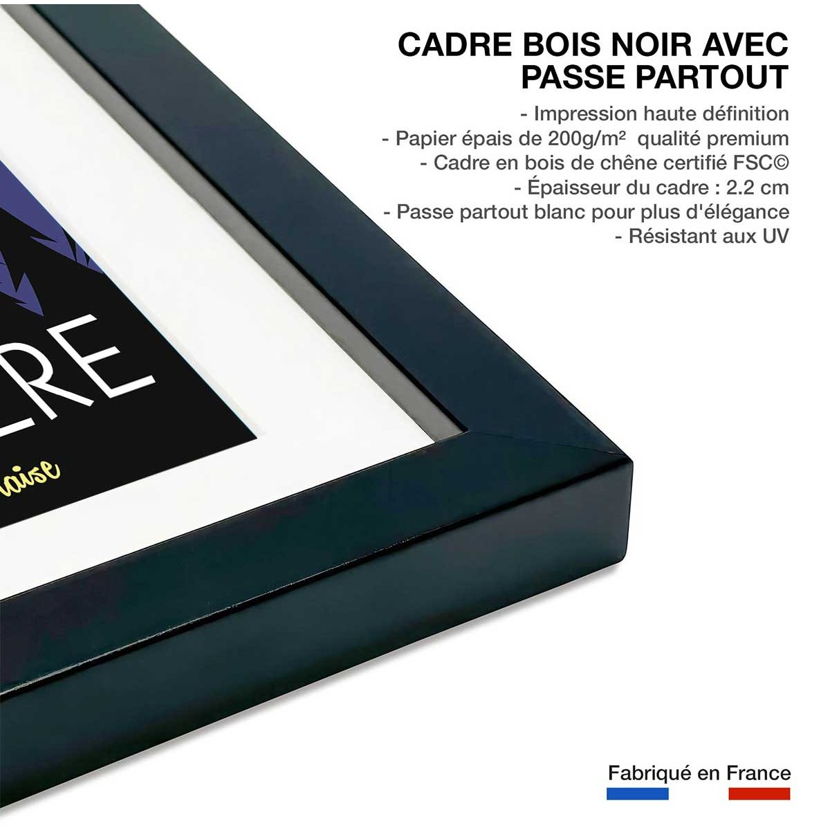 Affiche Ski à Val D'Isère affiche + cadre en bois - noir, HEXOA