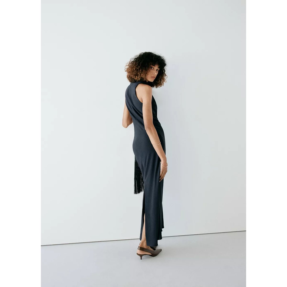 Robe col drapé avec foulard gris anthracite, MANGO