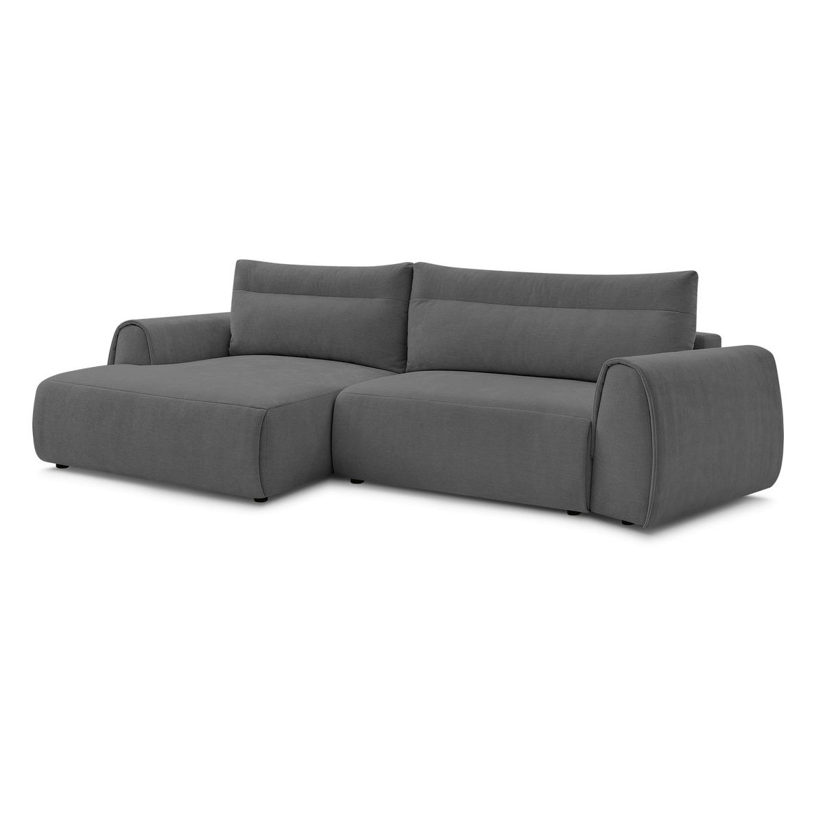 Canapé d'angle fixe incurvé 3 places tissu lisse, ADEN gris foncé, BOBOCHIC